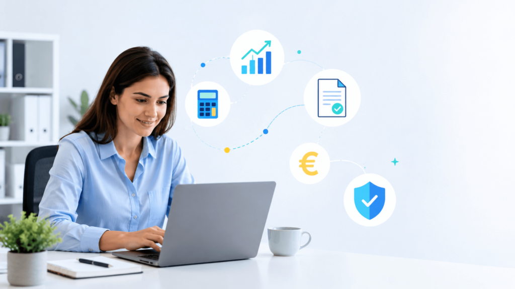Asesora online trabajando con su portátil — asesoraya.es